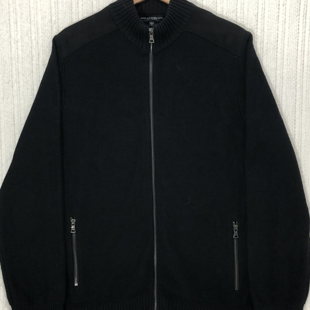 Guess Mens Full Zip Mock Neck Sweater Black Mixed Media XL M94R65R1372